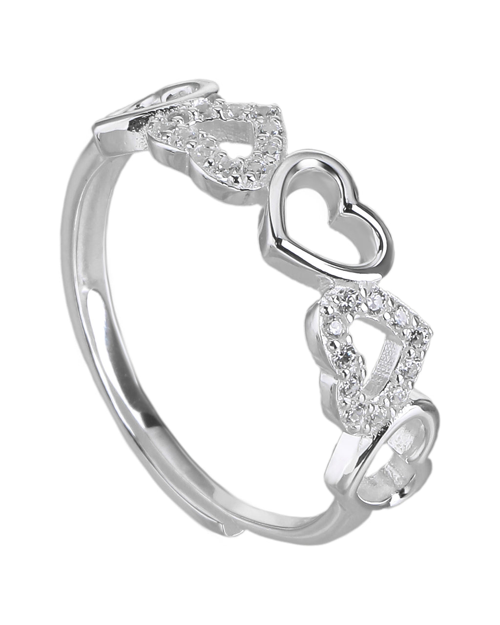 Anillo ajustable de corazones con circonia blanco en plateado