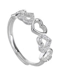 Anillo ajustable de corazones con circonia blanco en plateado