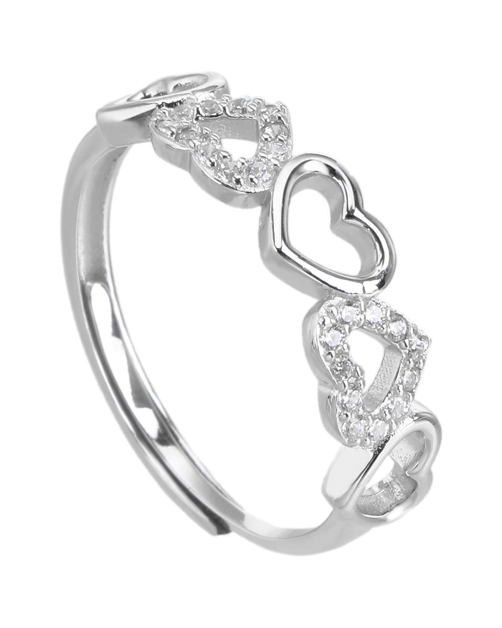 Anillo ajustable de corazones con circonia blanco en rodizado
