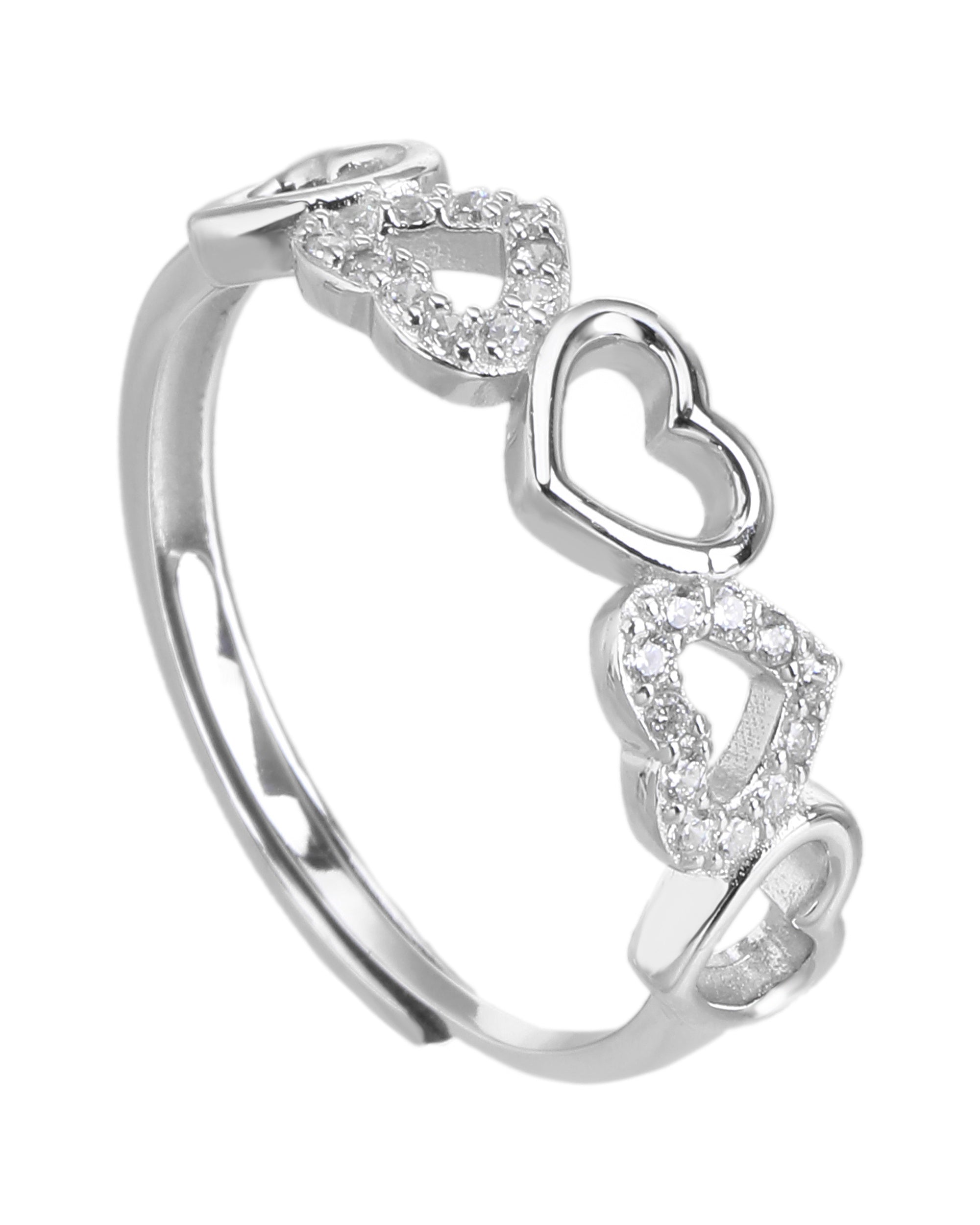 Anillo ajustable de corazones con circonia blanco en rodizado