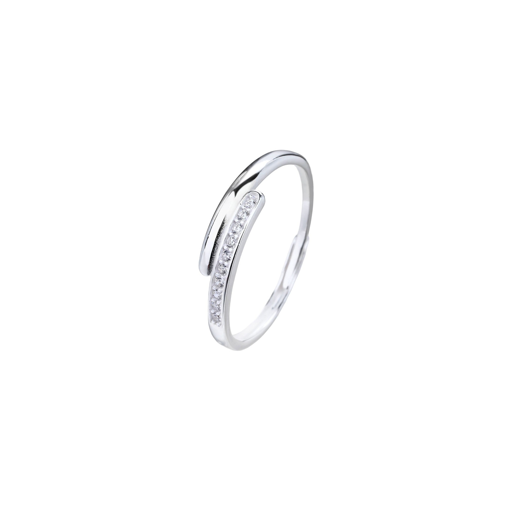 Anillo ajustable doble lã­nea con circonia blanca en plateado