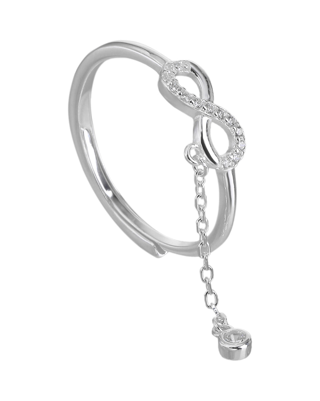 Anillo ajustable de infinito con circonia blanco en plateado