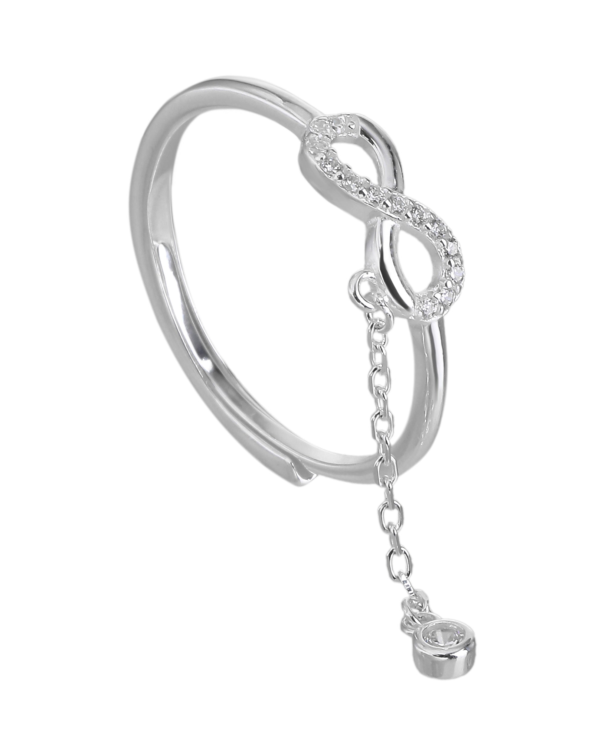 Anillo ajustable de infinito con circonia blanco en plateado