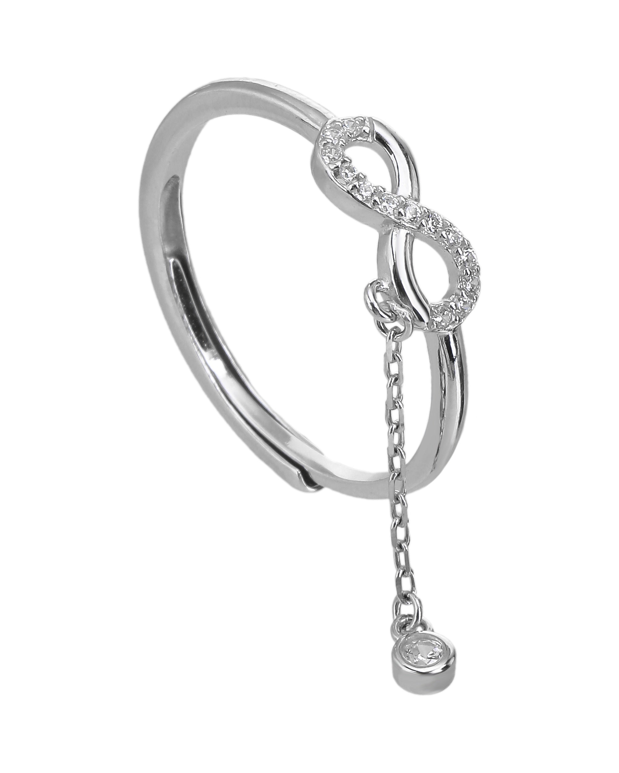 Anillo ajustable de infinito con circonia blanco en rodizado