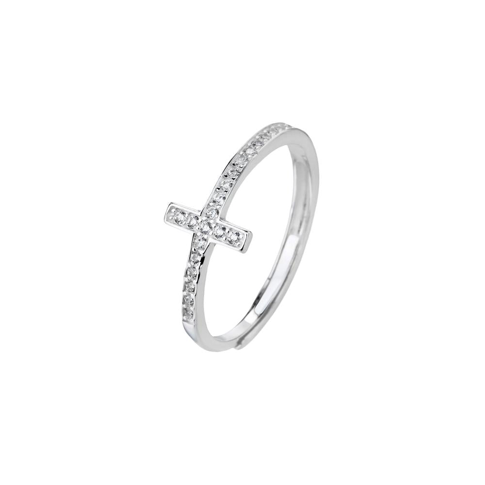 Anillo ajustable de Cruz con circonia blanca en plateado