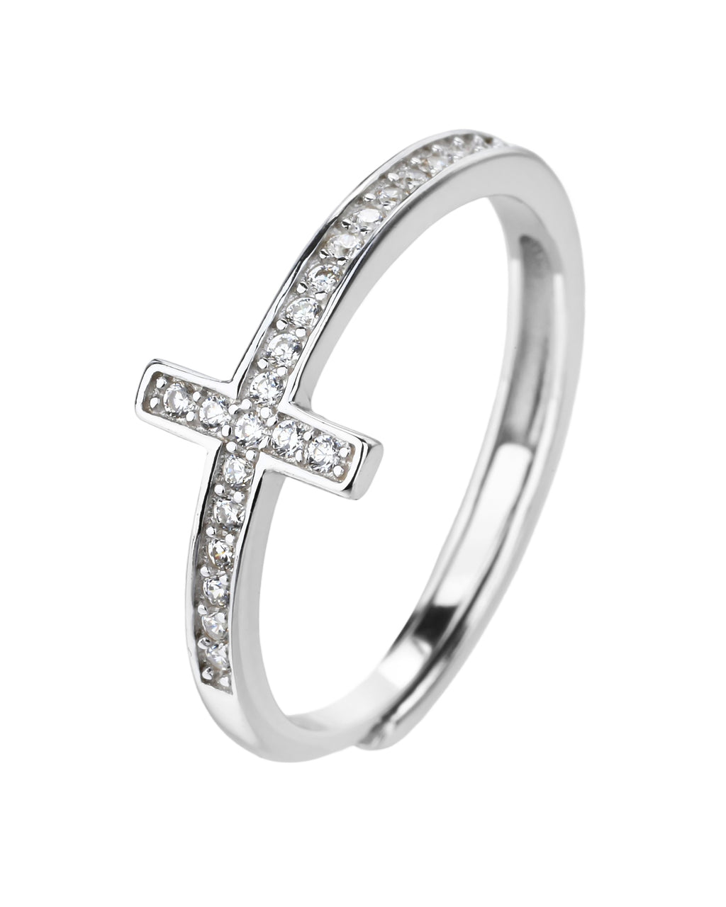Anillo de cruz con circonia blanca en rodizado