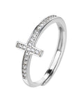 Anillo de cruz con circonia blanca en rodizado