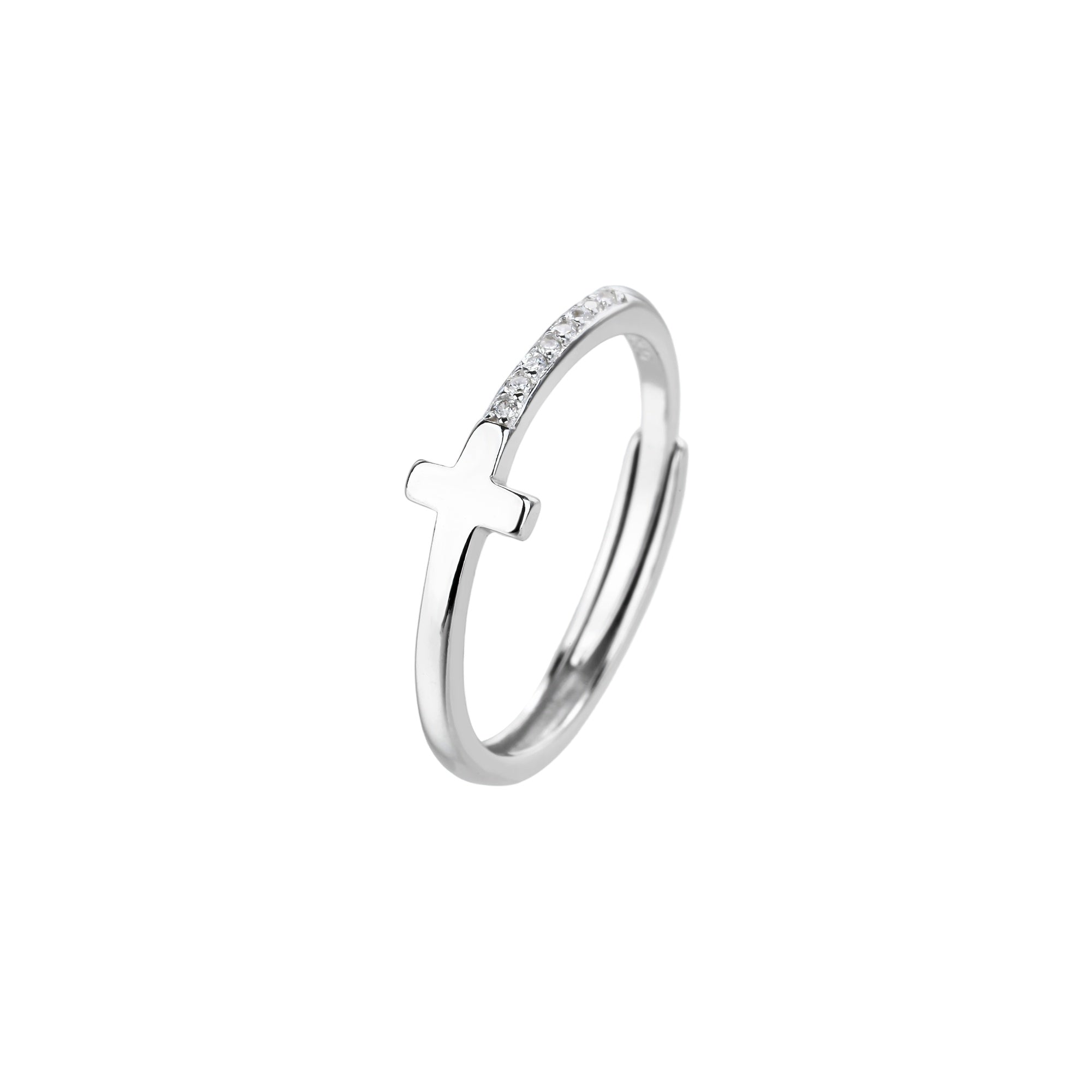 Anillo ajustable de Cruz con circonia blanca en plateado