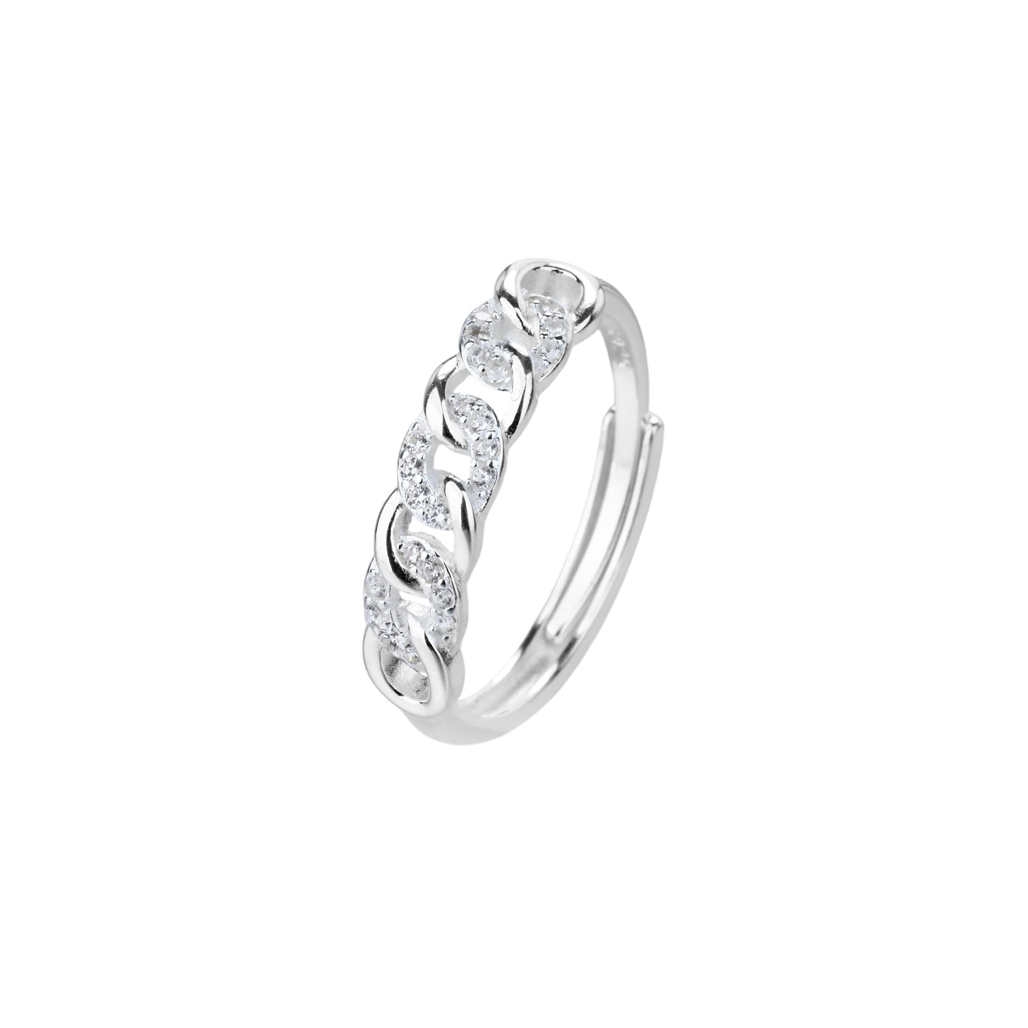 Anillo ajustable de eslabones con circonia blanca en plateado