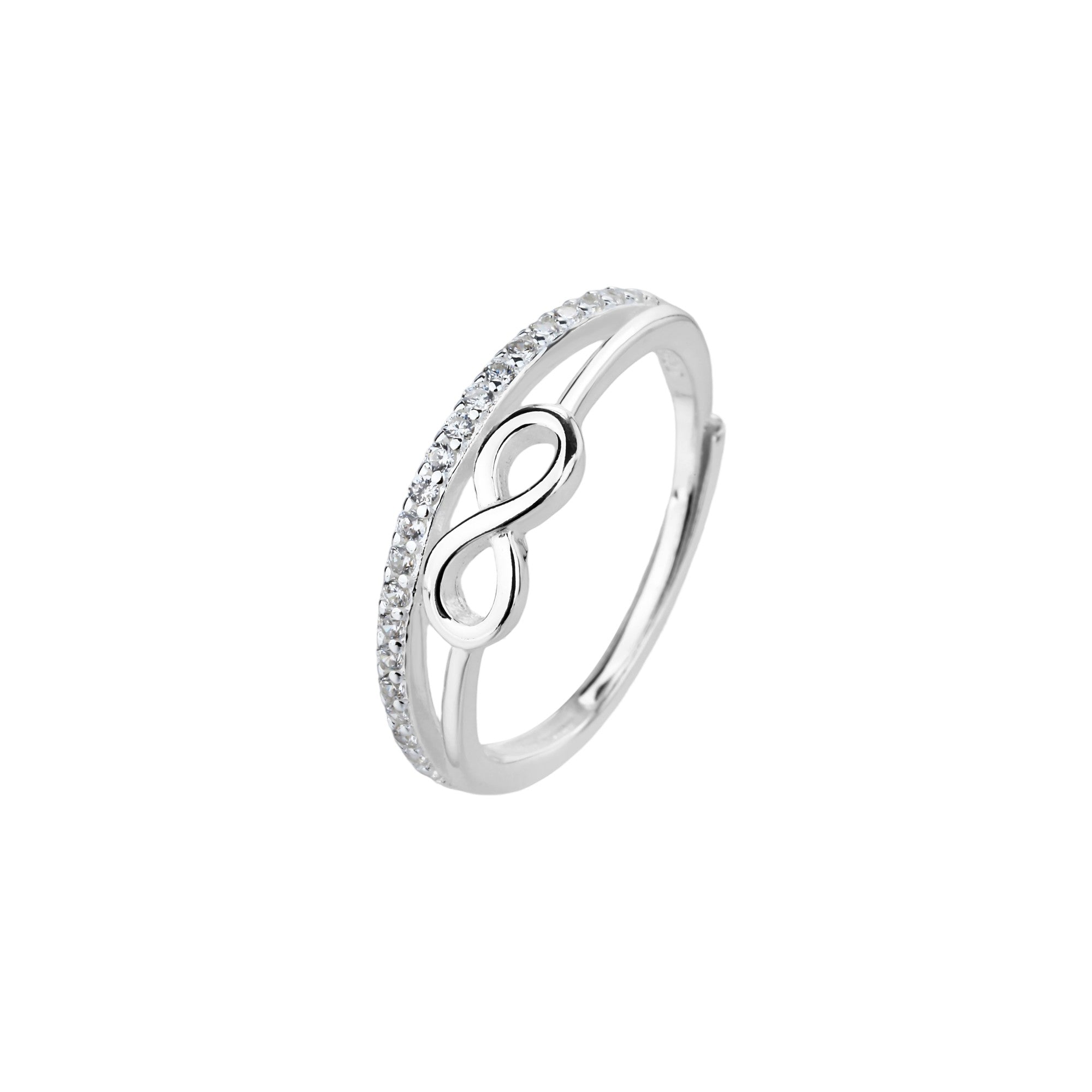 Anillo ajustable de infinito con circonia blanca en plateado