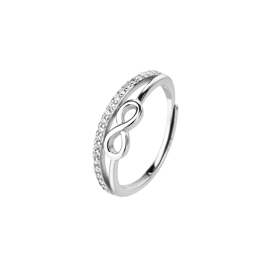 Anillo ajustable de infinito con circonia blanca en plateado