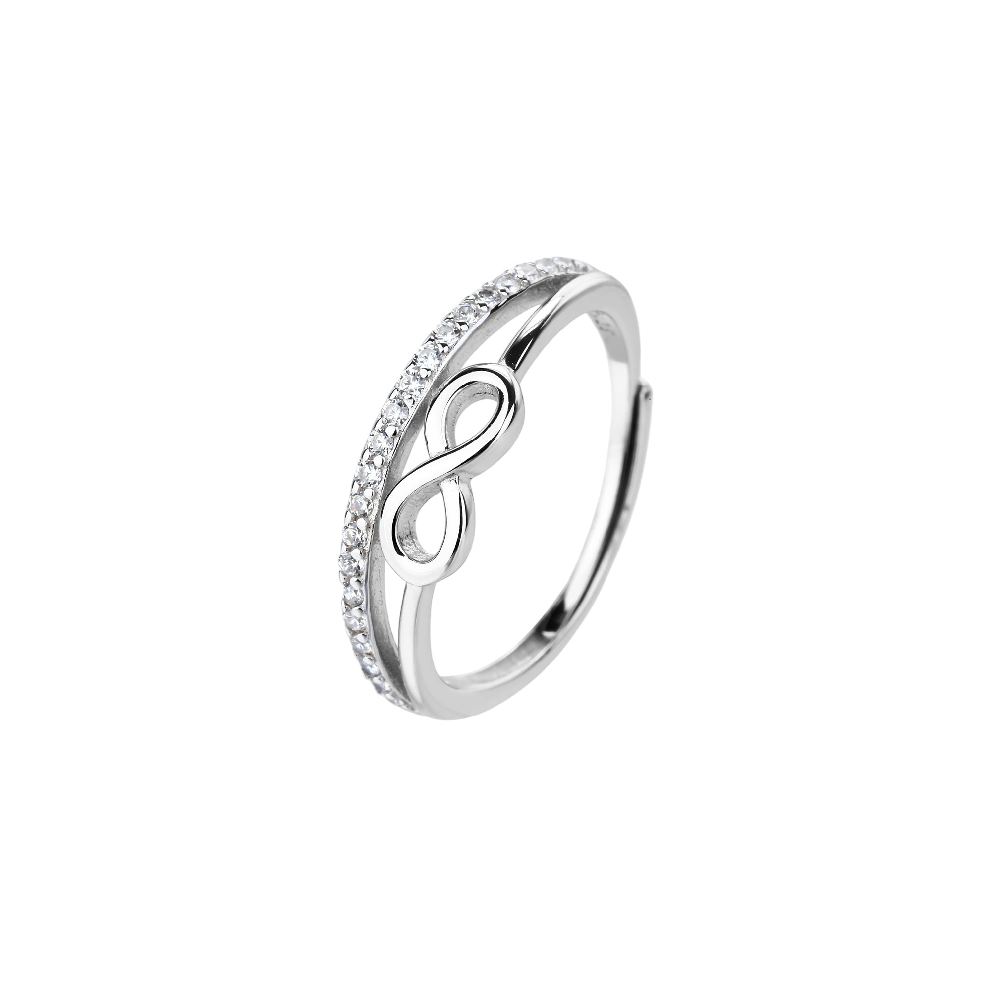 Anillo ajustable de infinito con circonia blanca en plateado