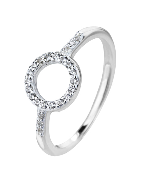 Anillo ajustable de aro con circonia blanca en plateado