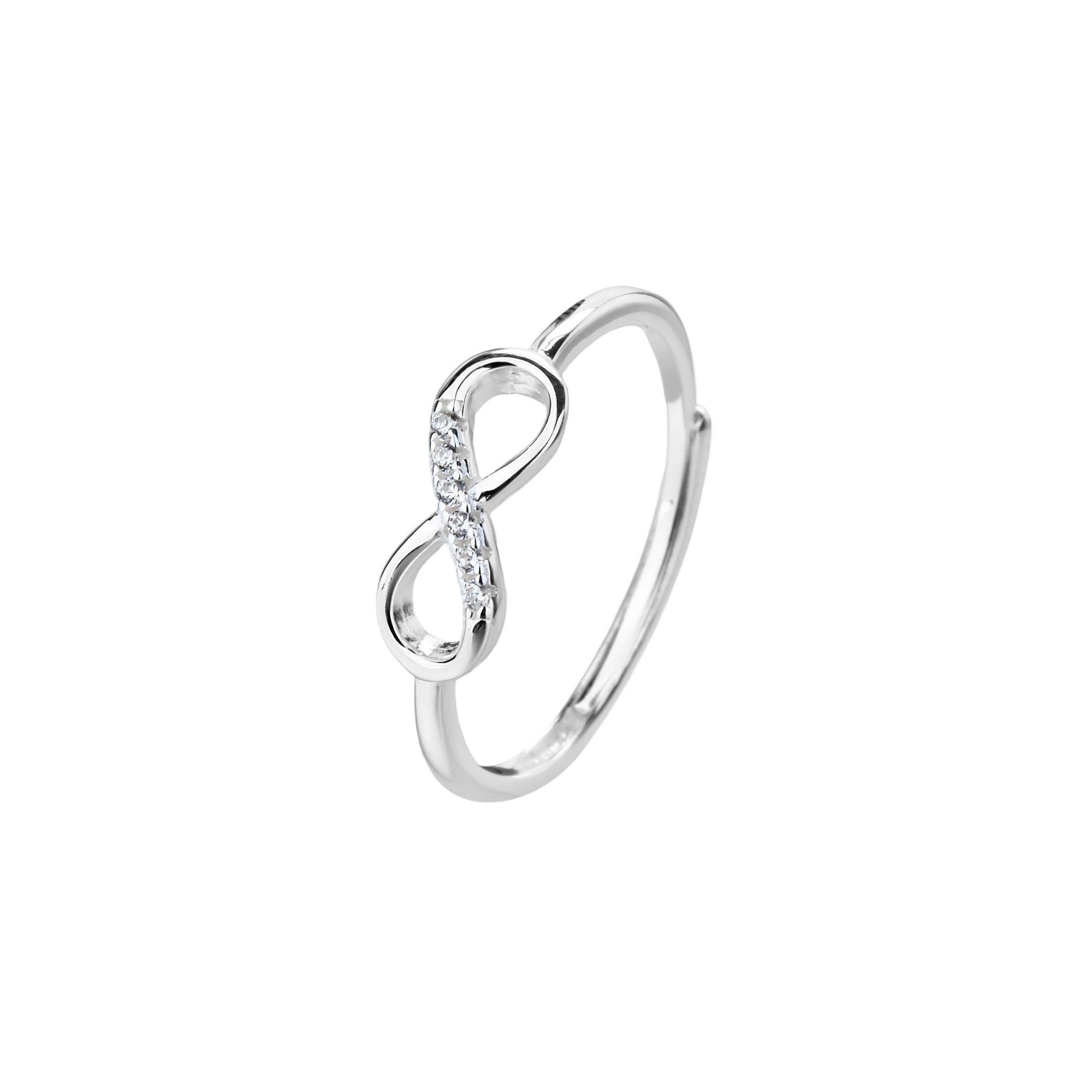 Anillo ajustable de infinito con circonia blanca en plateado