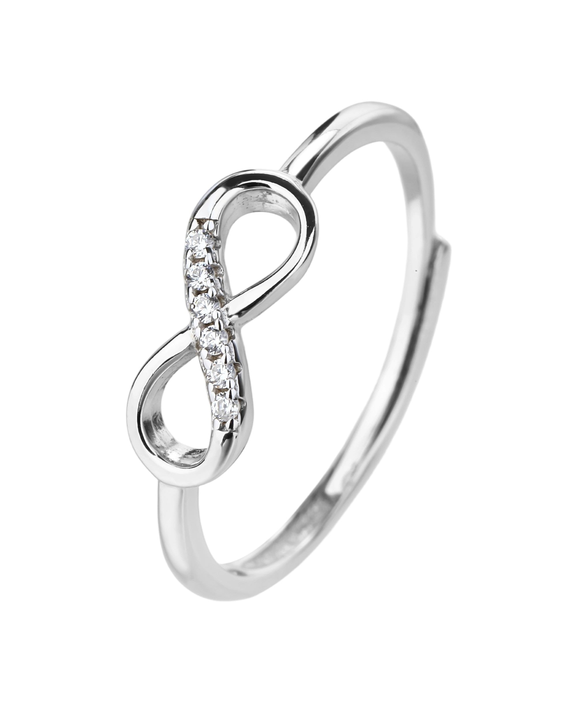 Anillo ajustable de infinito con circonia blanco en rodizado
