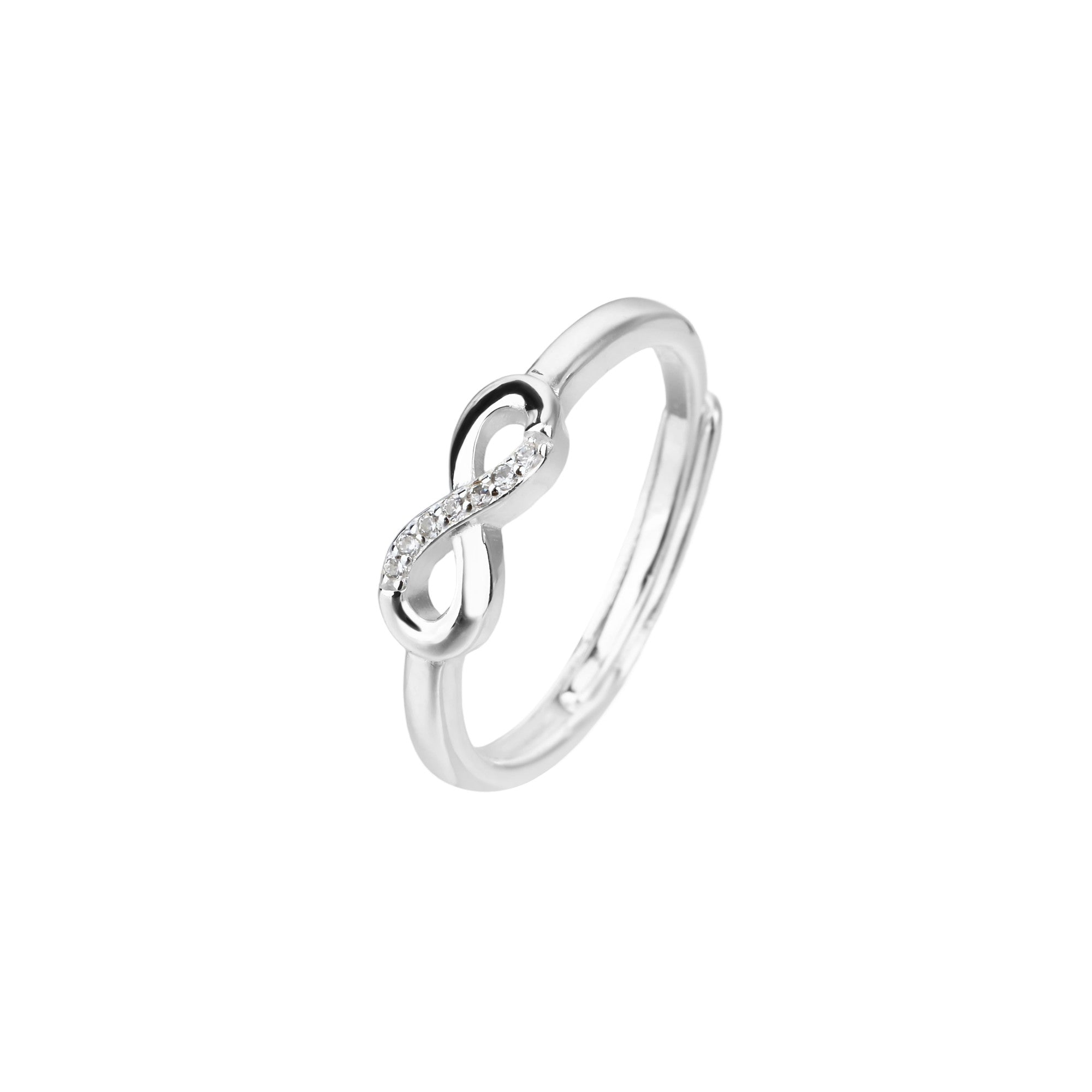 Anillo ajustable de infinito con circonia blanca en plateado