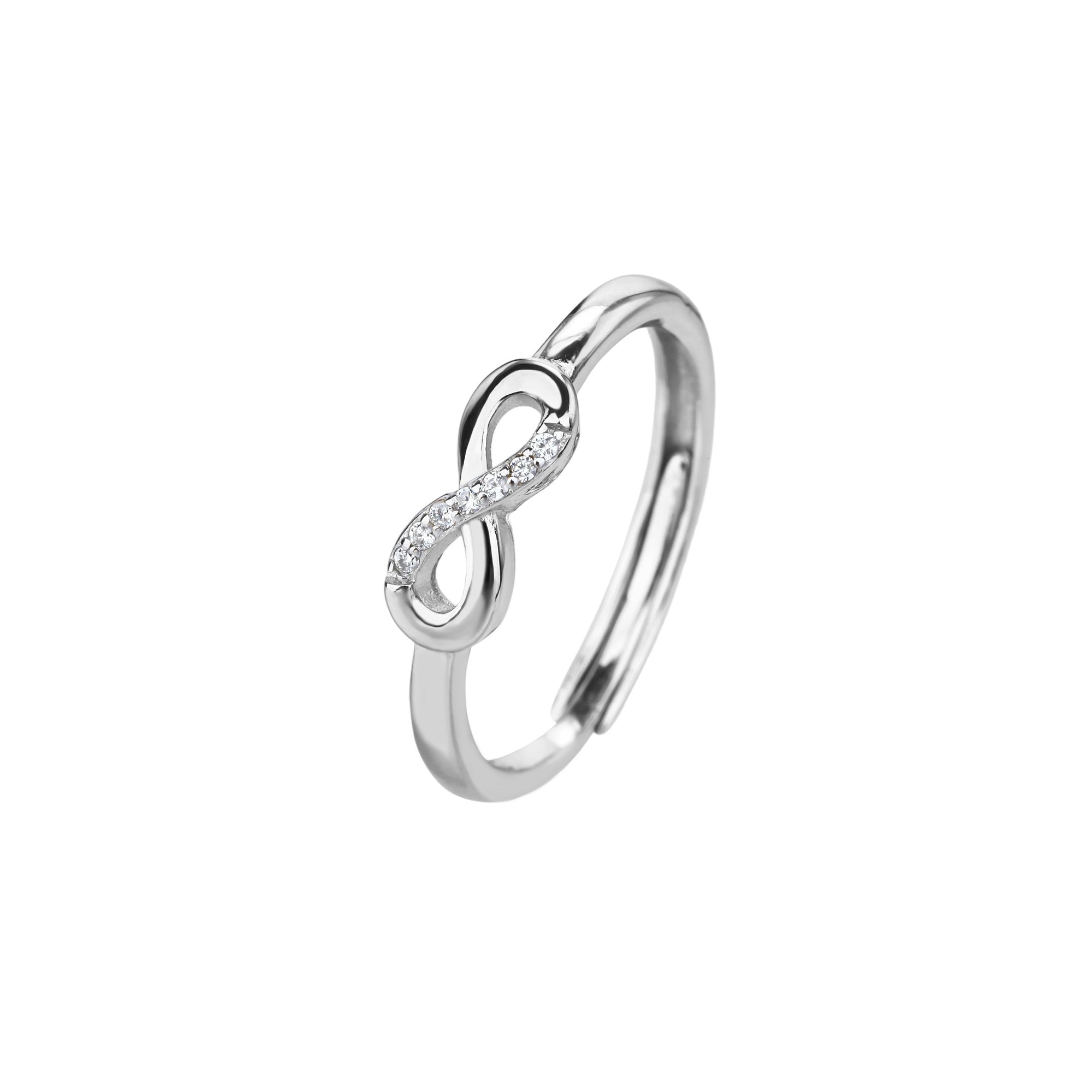 Anillo ajustable de infinito con circonia blanca en plateado