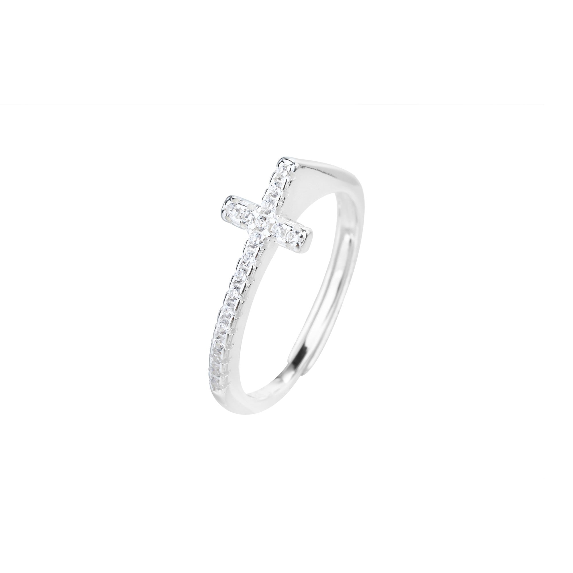 Anillo ajustable de Cruz con circonia blanca en plateado