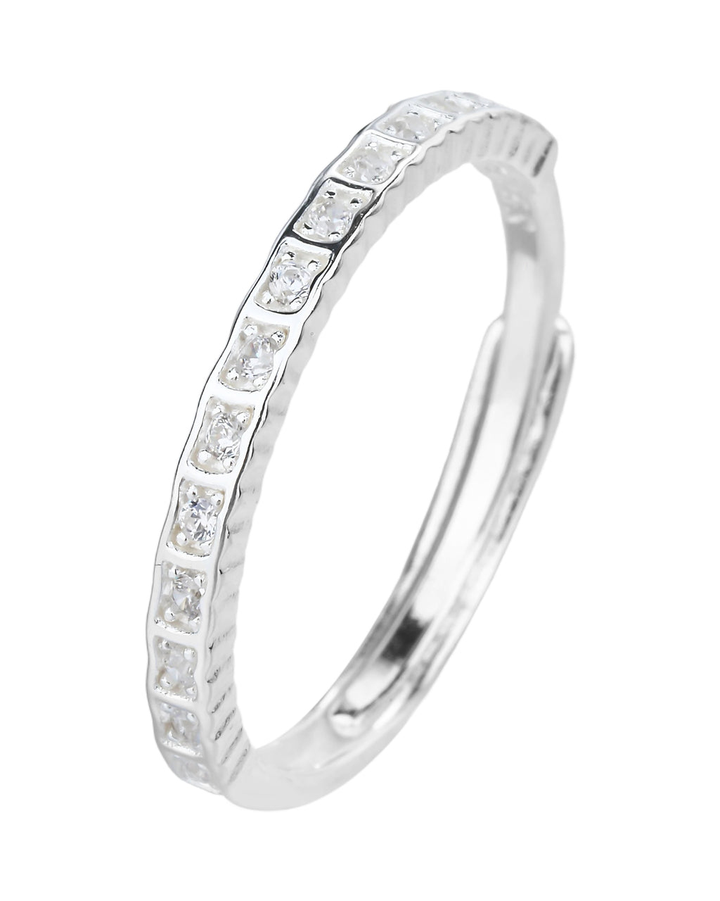 Anillo ajustable de linea con circonia blanco en plateado