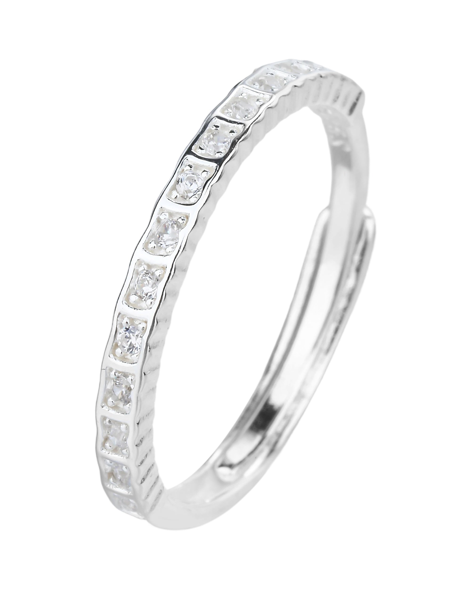 Anillo ajustable de linea con circonia blanco en plateado