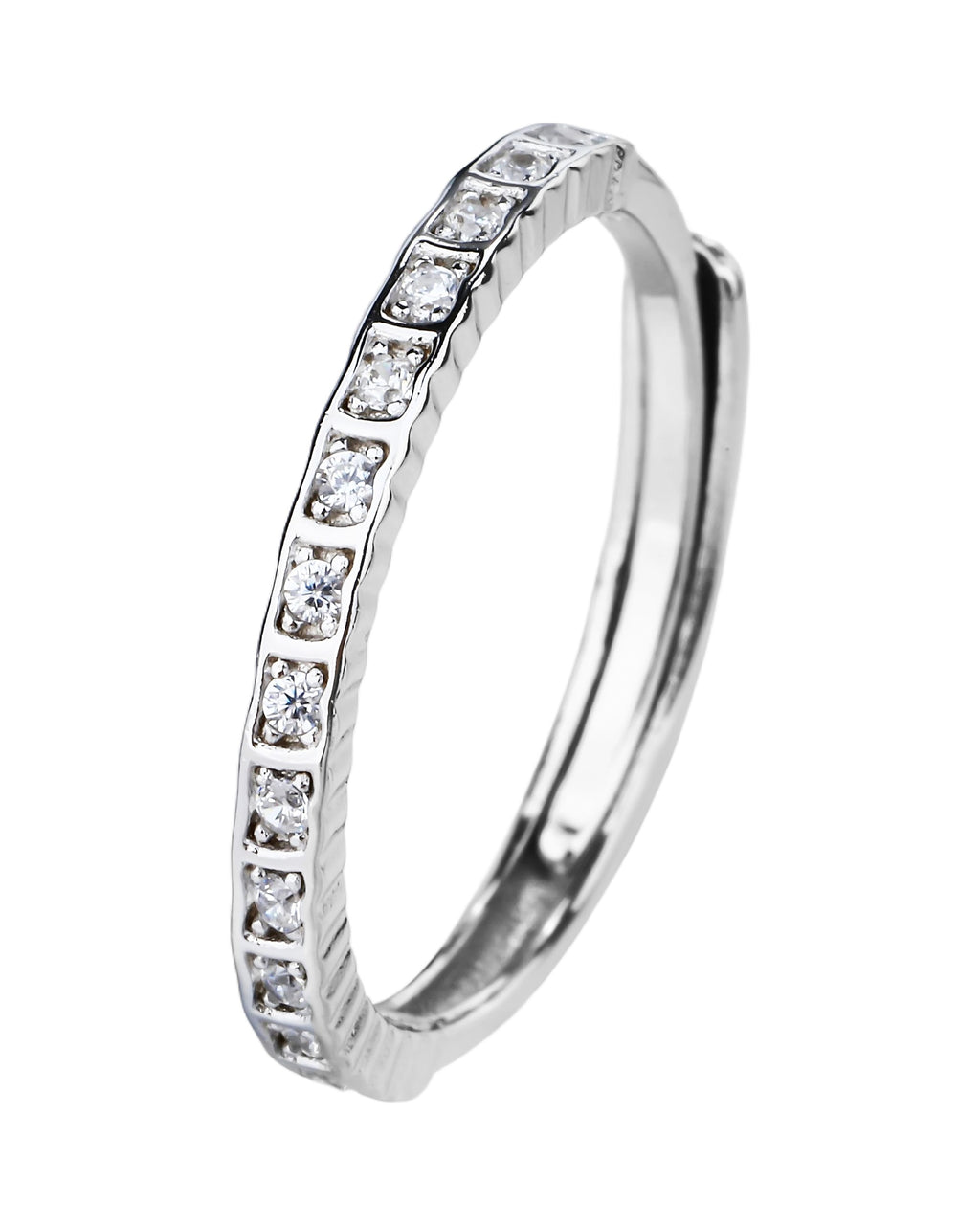 Anillo ajustable de linea con circonia blanco en rodizado