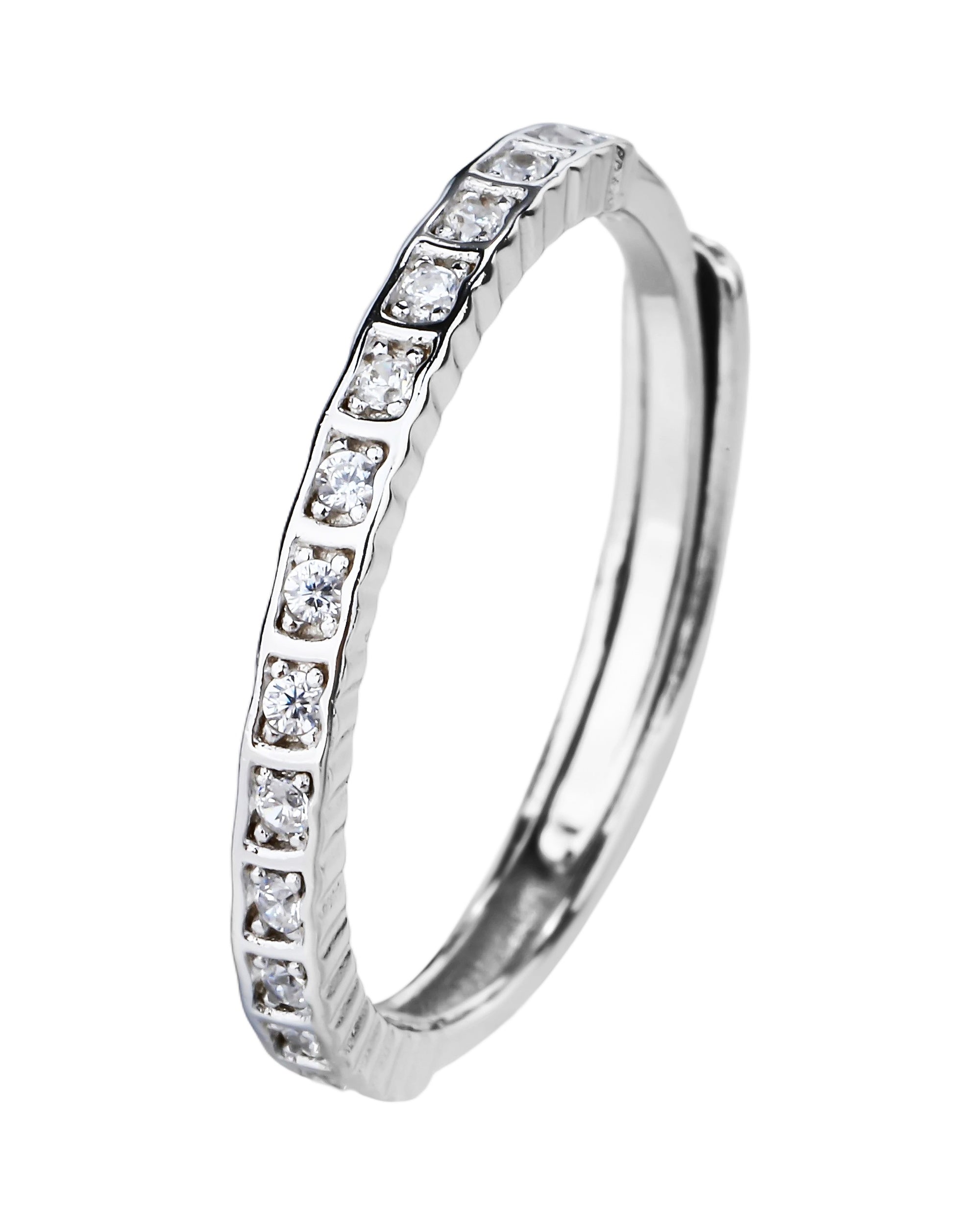 Anillo ajustable de linea con circonia blanco en rodizado