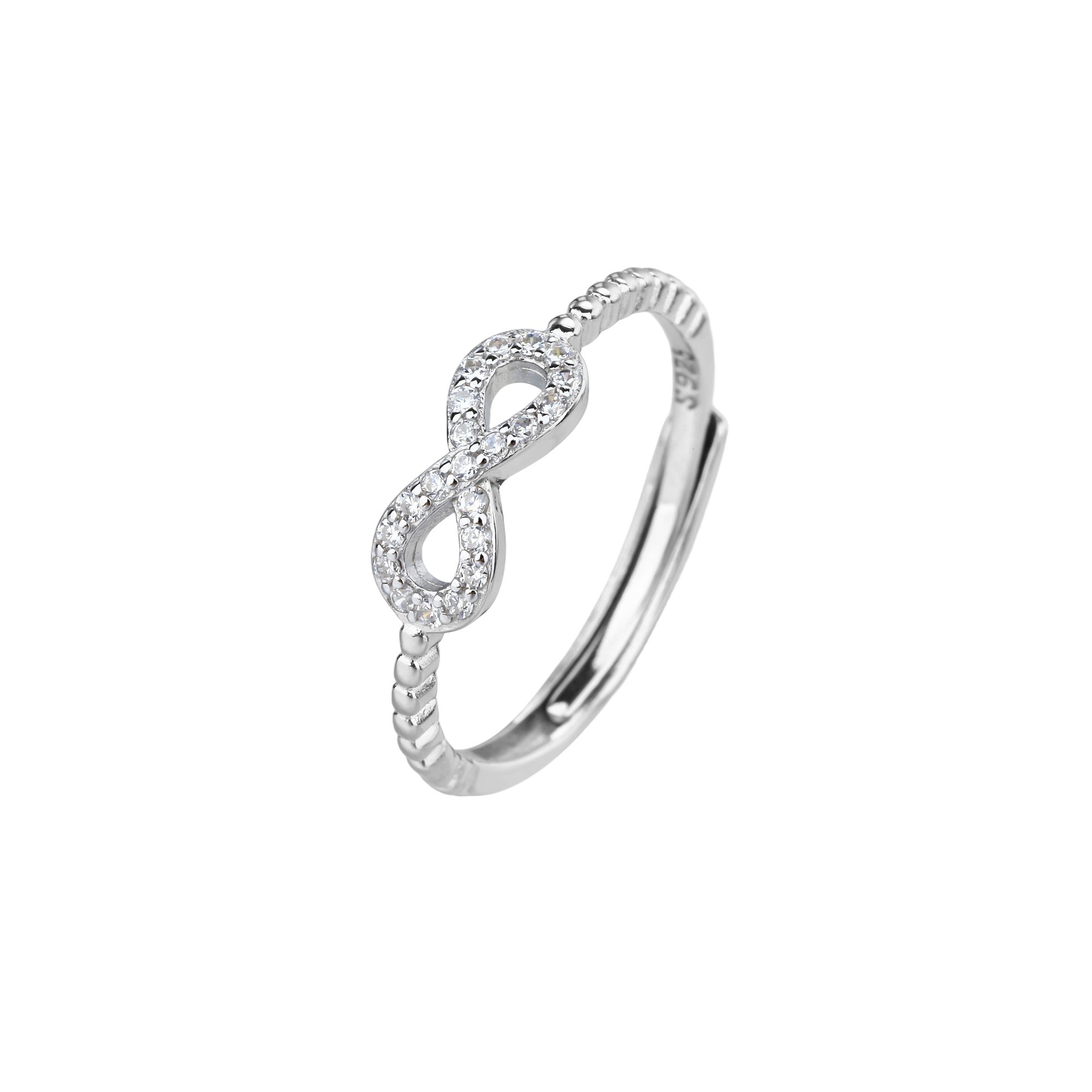 Anillo ajustable de infinito con circonia blanca en rodizado