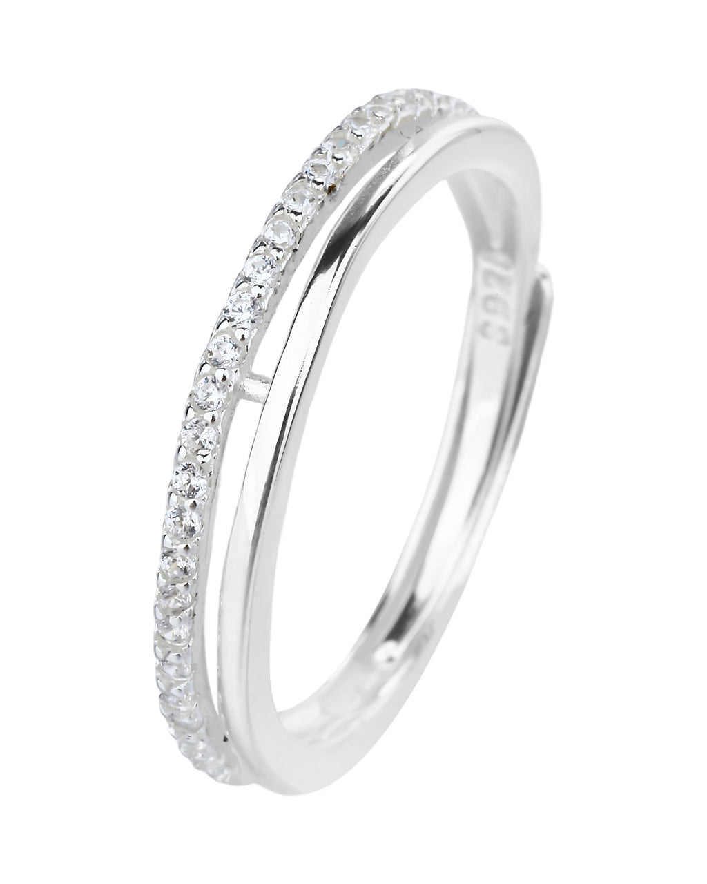 Anillo ajustable de linea con circonia blanca en plateado