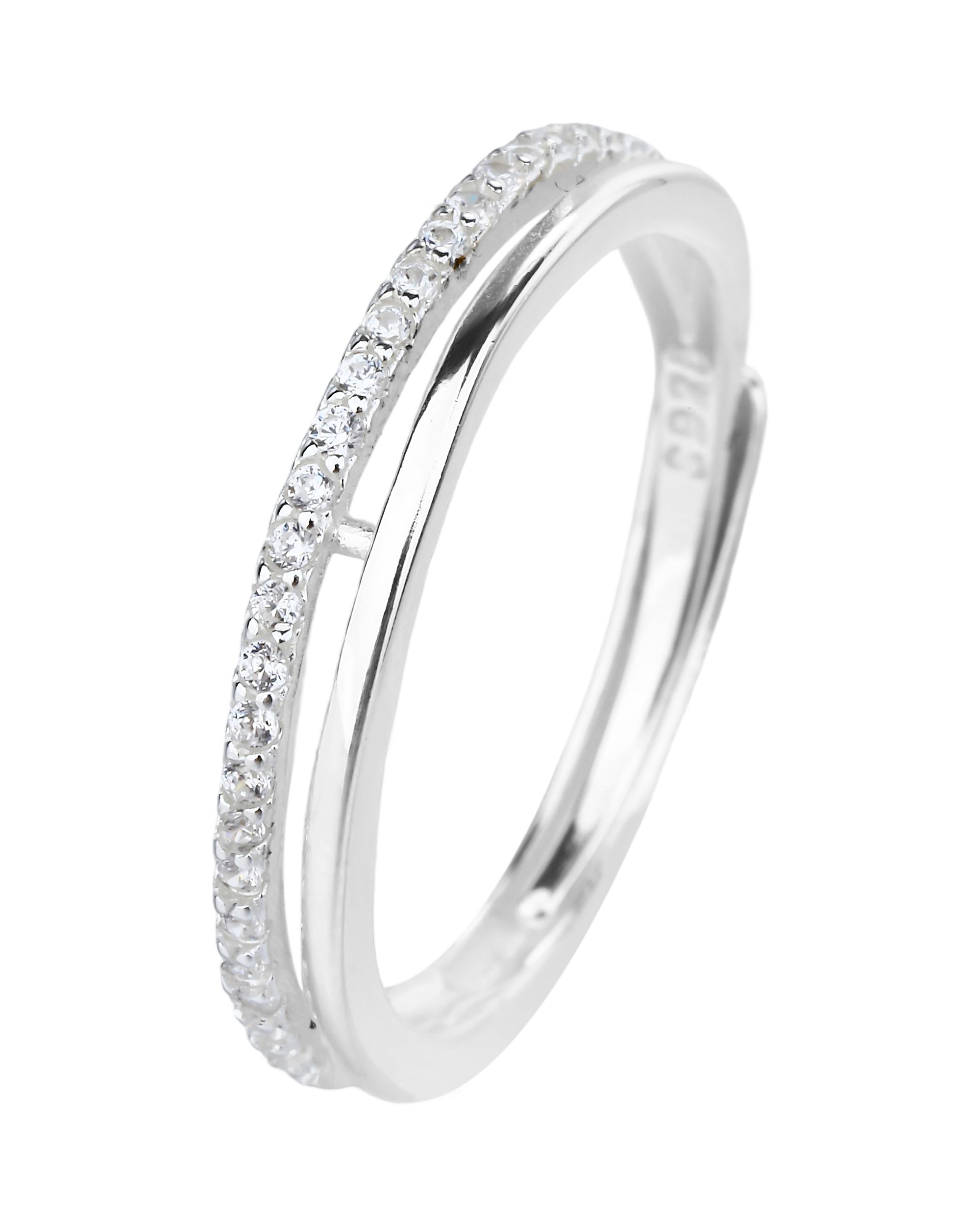 Anillo ajustable de linea con circonia blanca en plateado