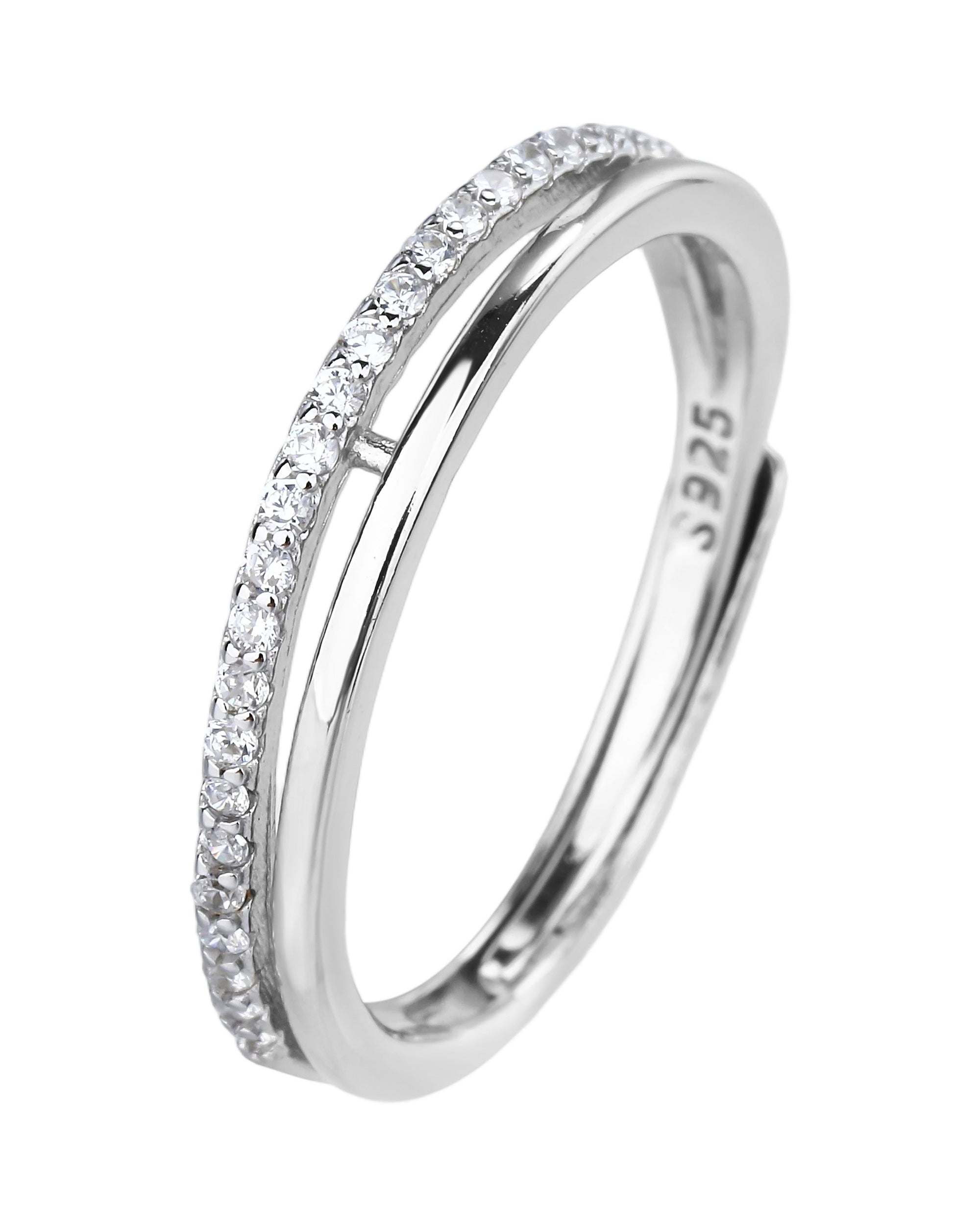 Anillo ajustable de linea con circonia blanca en rodizado