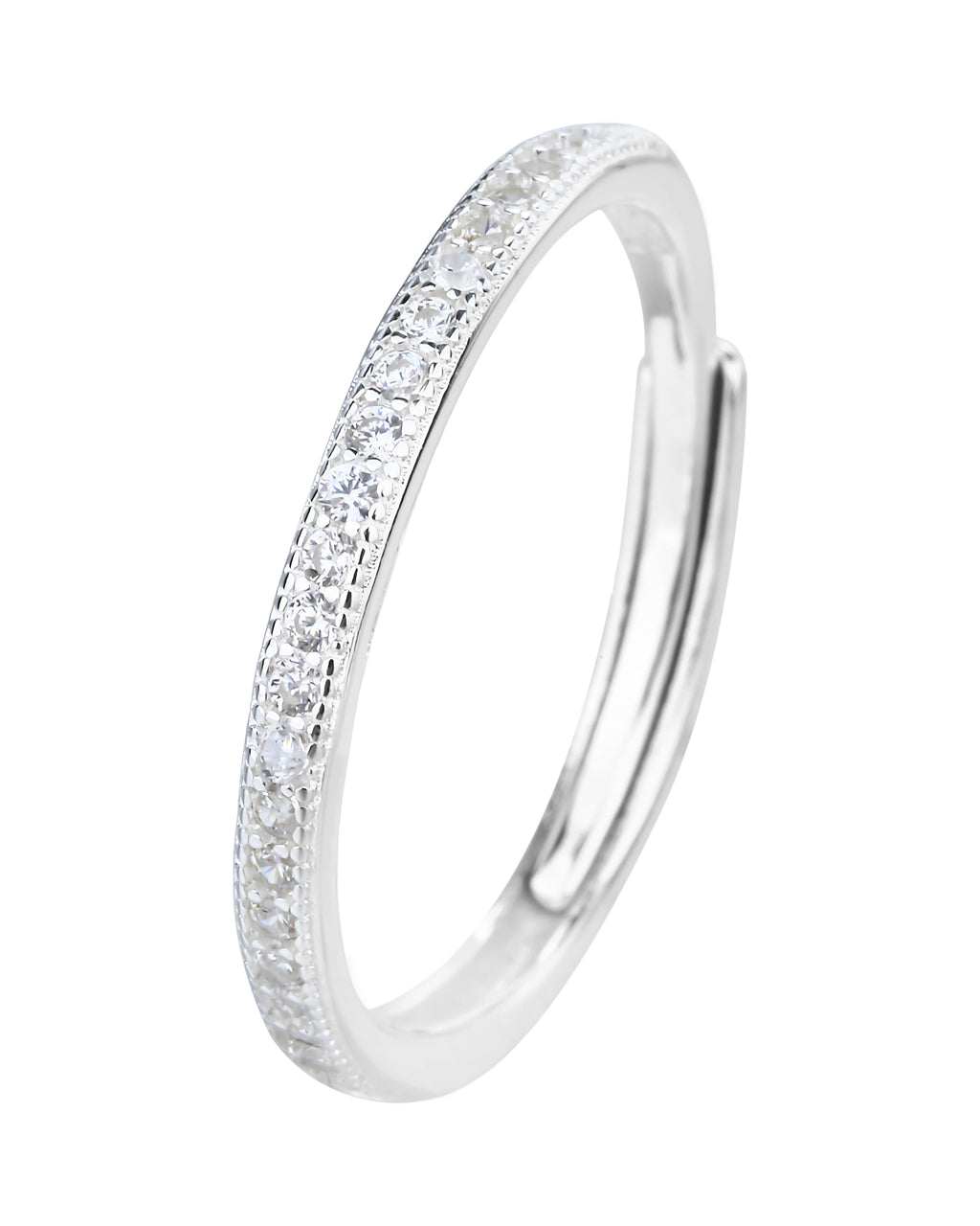 Anillo ajustable de linea con circonia blanca en plateado
