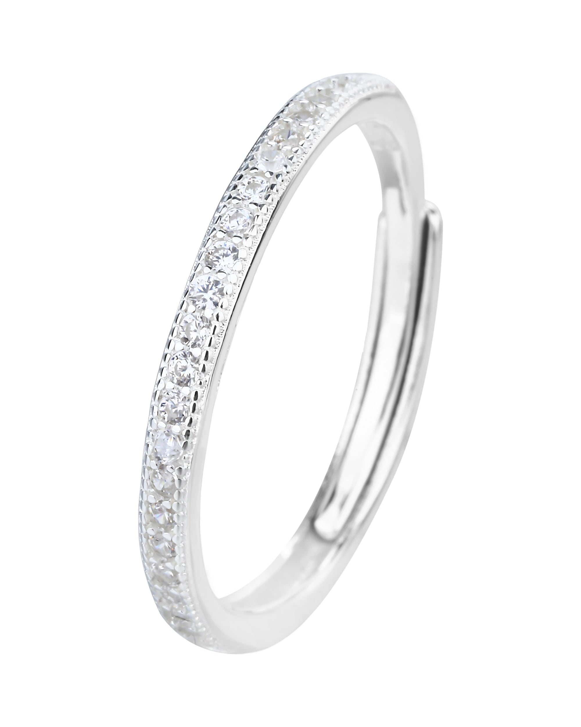 Anillo ajustable de linea con circonia blanca en plateado