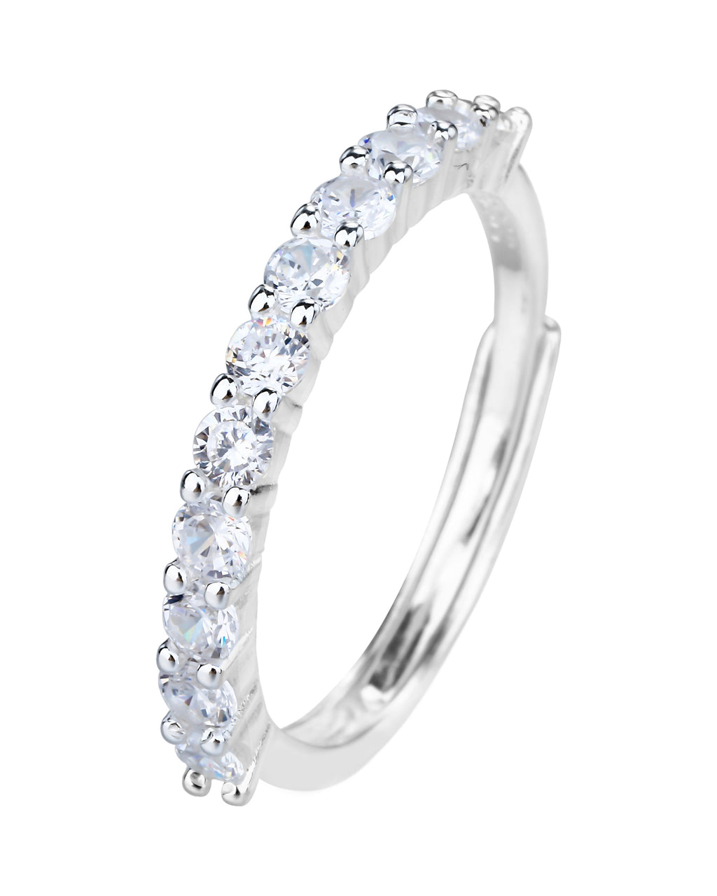 Anillo ajustable de linea con circonia blanca en plateado
