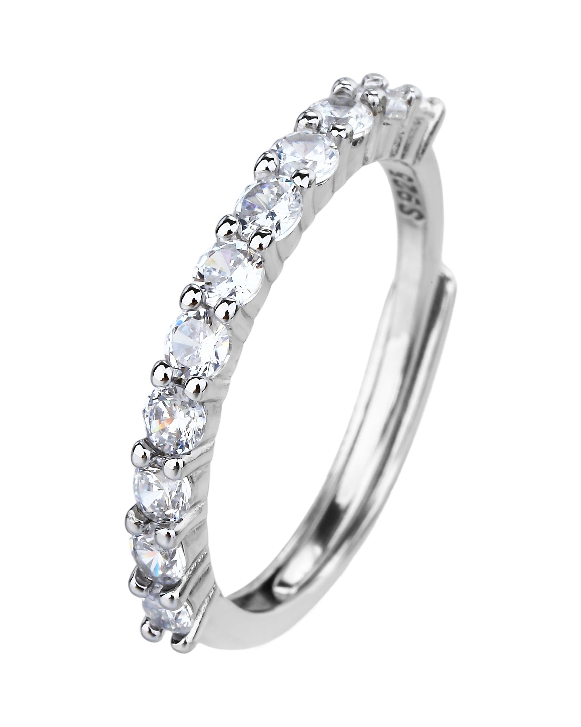 Anillo ajustable de linea con circonia blanca en rodizado