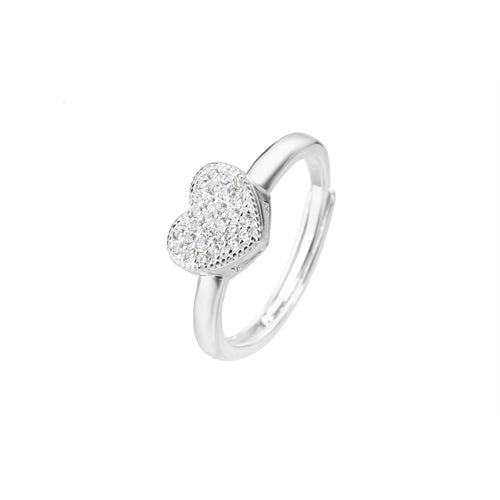 Anillo ajustable de corazon con circonia blanca en plateado