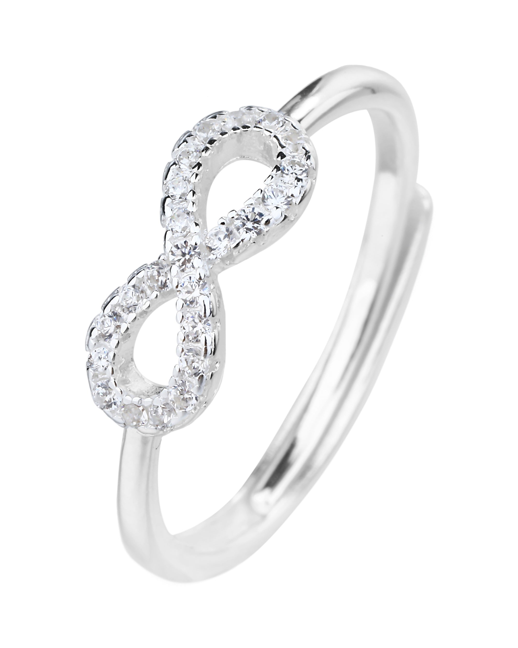 Anillo ajustable de infinito con circonia blanca en plateado