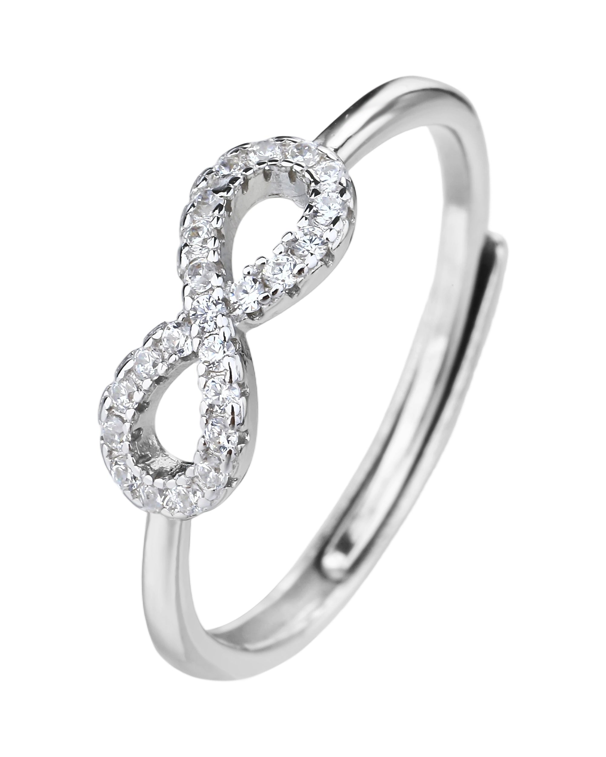 Anillo ajustable de infinito con circonia blanca en rodizado