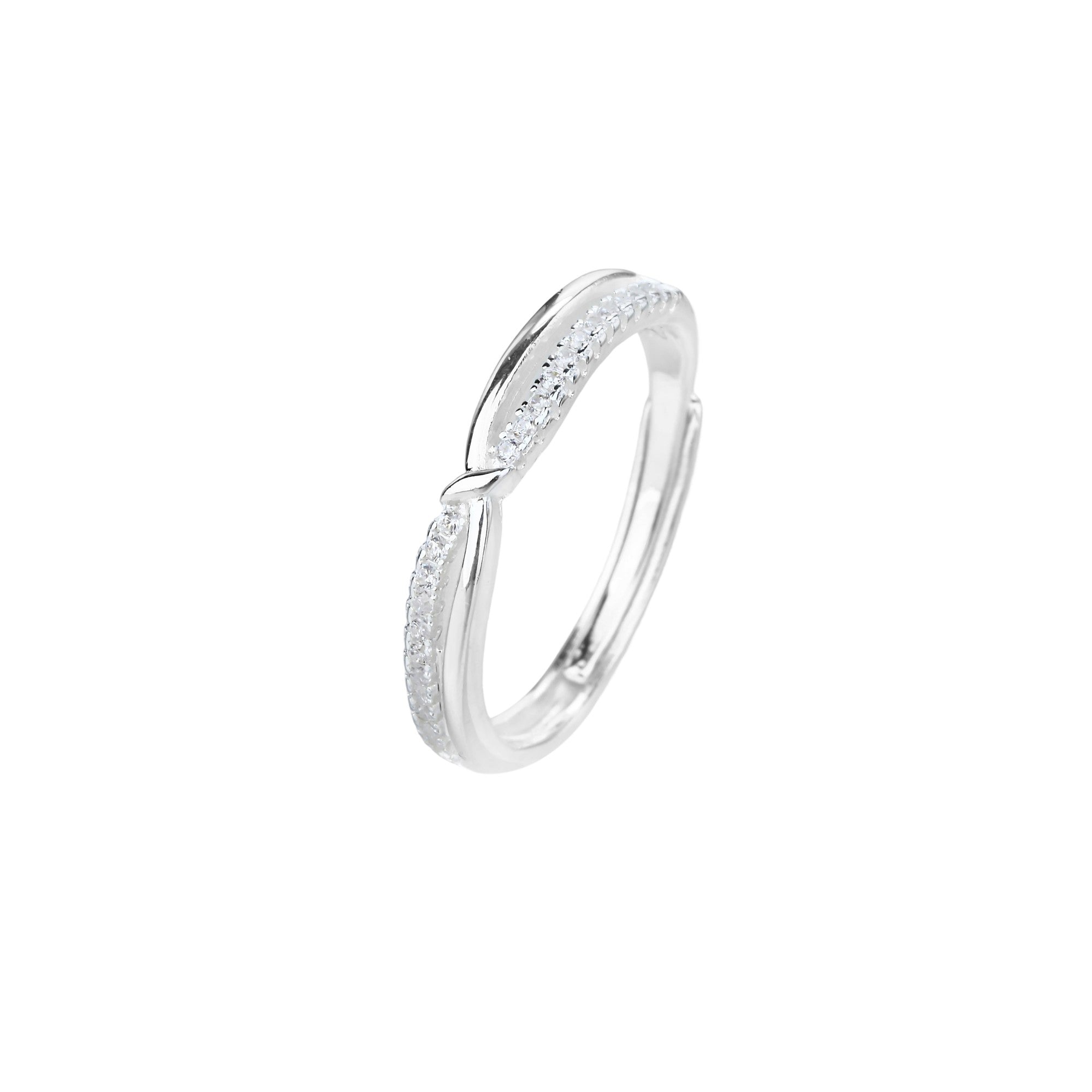 Anillo ajustable sencillo entrelazado con circonia blanca en plateado