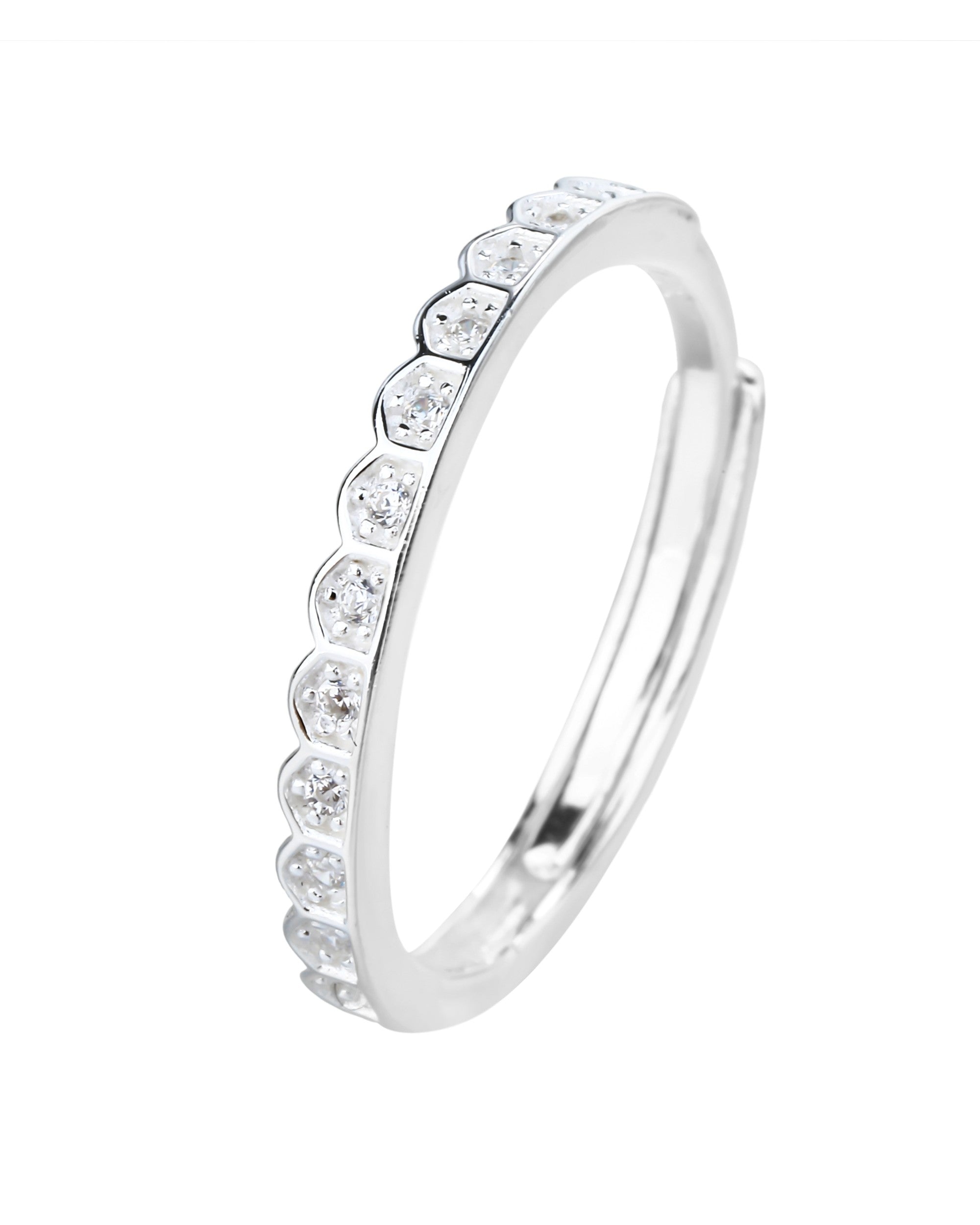 Anillo ajustable de linea con circonia blanco en plateado