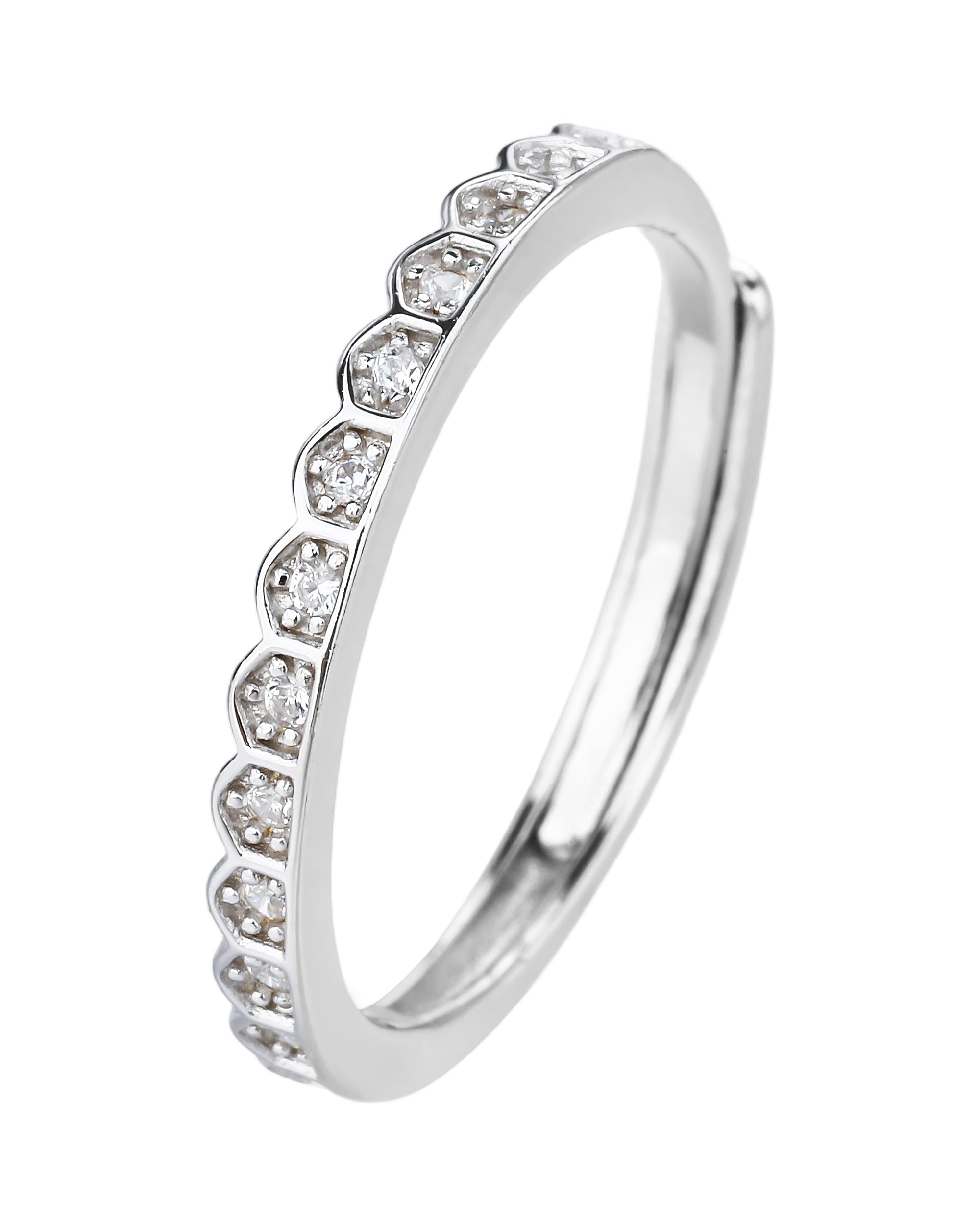 Anillo ajustable de linea con circonia blanco en rodizado