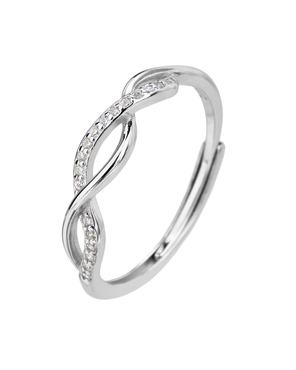 Anillo ajustable con curvas entrelazadas con circonia en rodizado