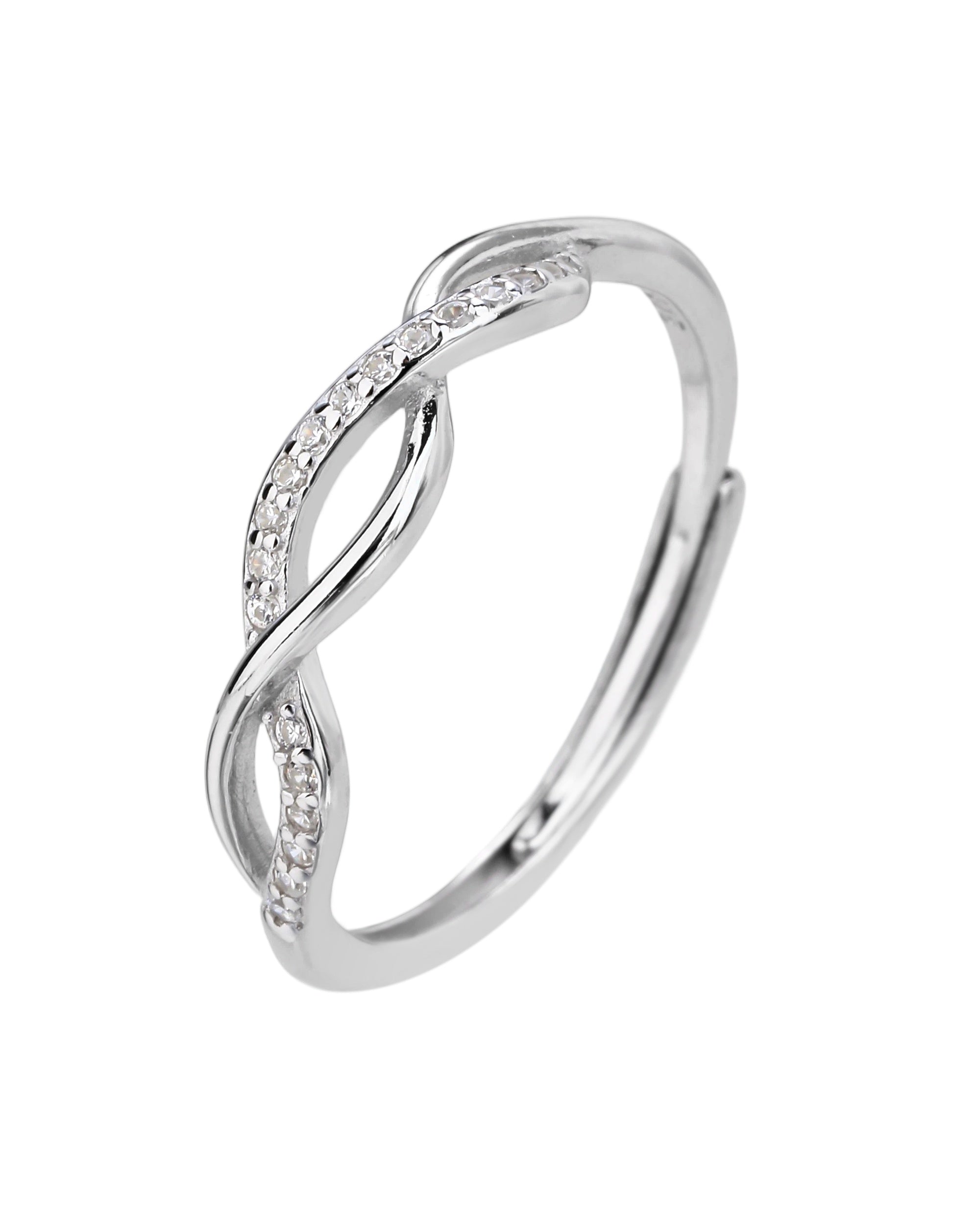Anillo ajustable con curvas entrelazadas con circonia en rodizado