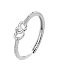 Anillo ajustable con doble corazon enlazado y circonias en rodizado
