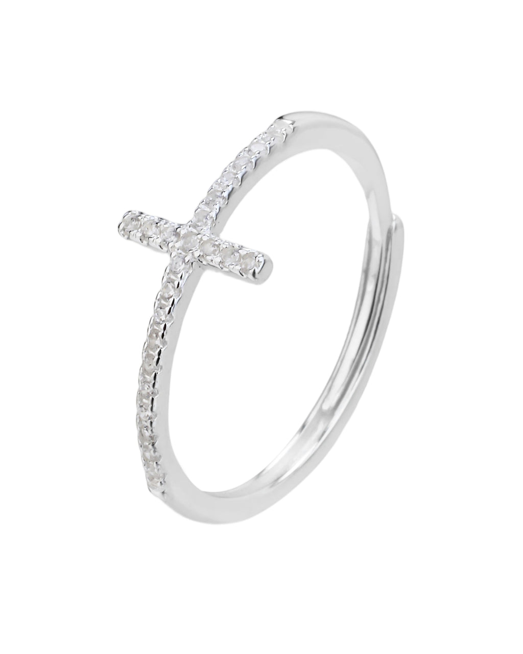 Anillo ajustable de Cruz con microcirconias pave en plateado