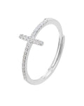 Anillo ajustable de Cruz con microcirconias pave en plateado