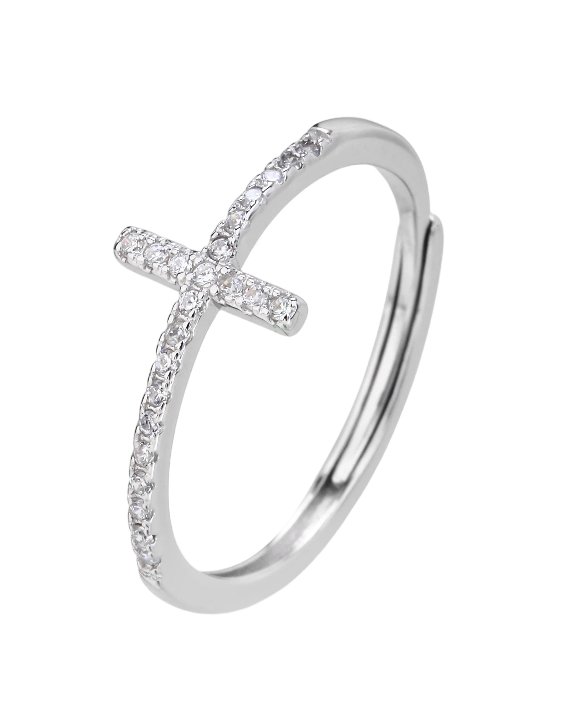 Anillo ajustable de Cruz con microcirconias pave en rodizado