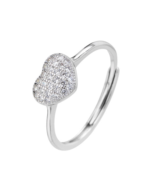 Anillo ajustable de corazon con circonia blanca en rodizado