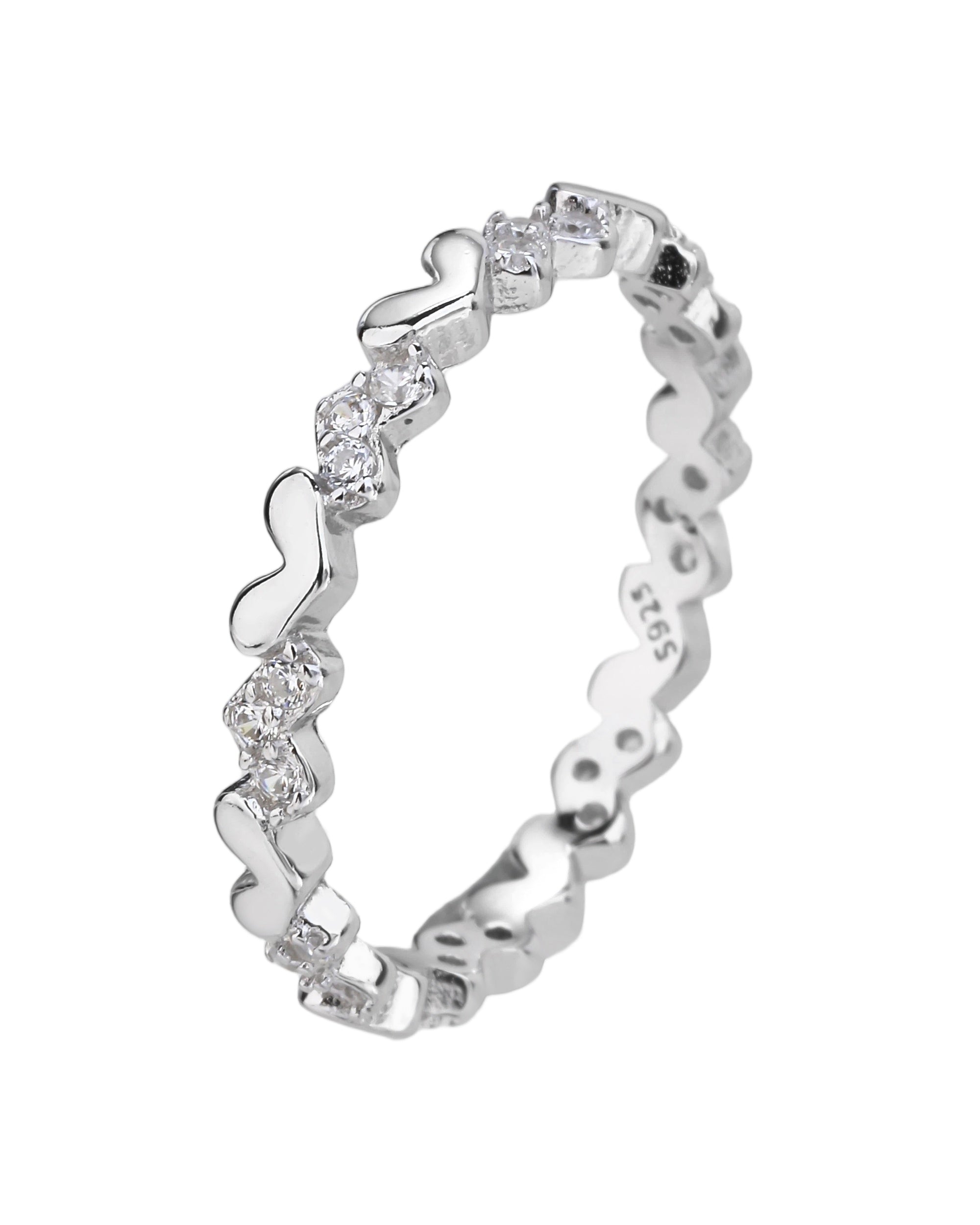 Anillo de corazones con circonia blanca en rodizado
