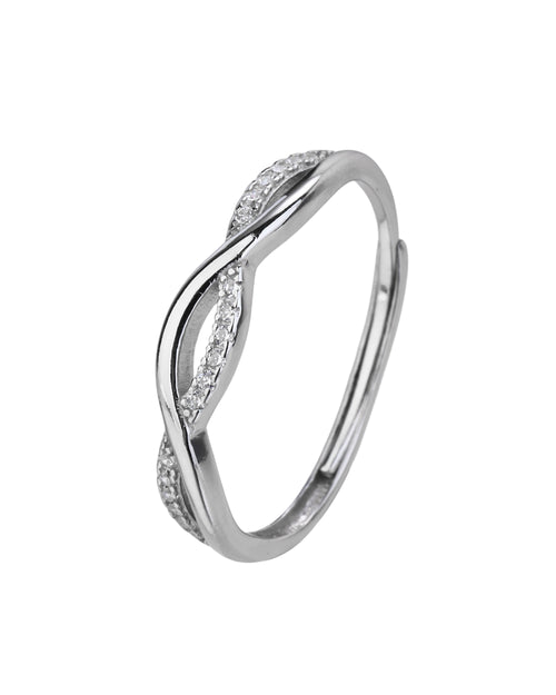 Anillo ajustable de entrelazado con circonia blanca en rodizado