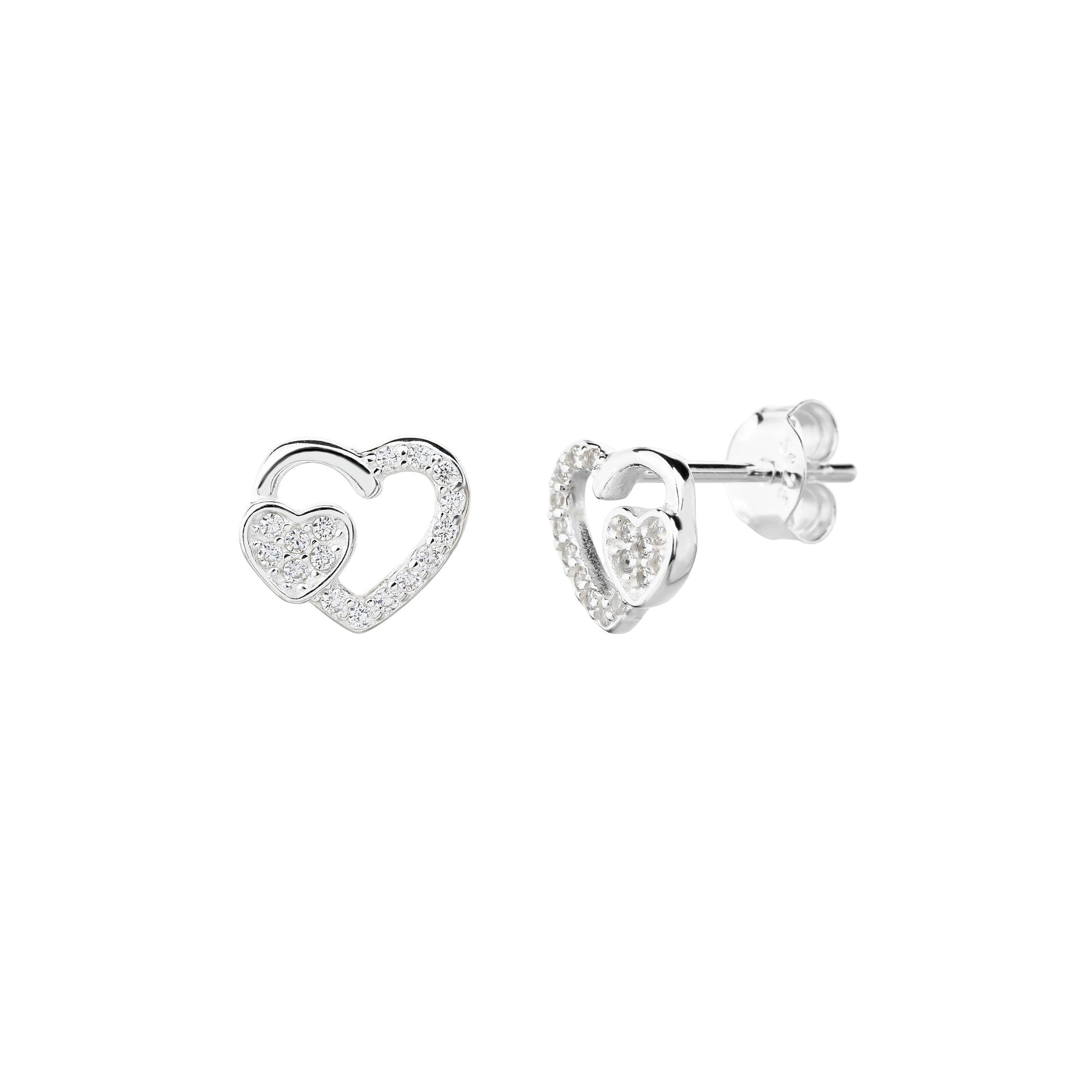 Broquel de corazones con circonias blanca en plateado
